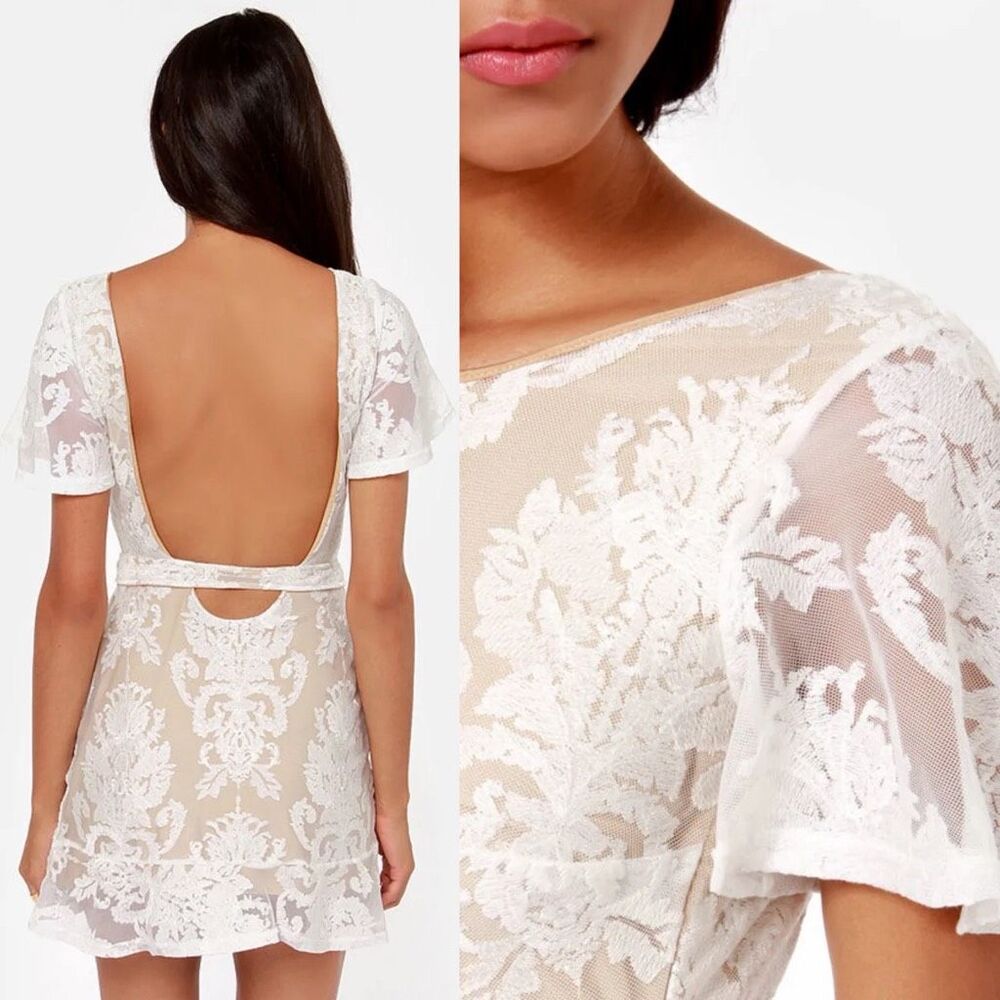 For Love & Lemons San Marcos Open Back Lace Mini Dress Ivory Size XS - Picture 4 of 12